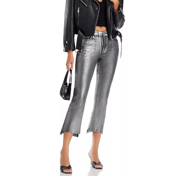 NWT Frame  Le Crop Coated Mini Boot Pants Metallic Gunmetal Noir size 27 - Picture 1 of 9